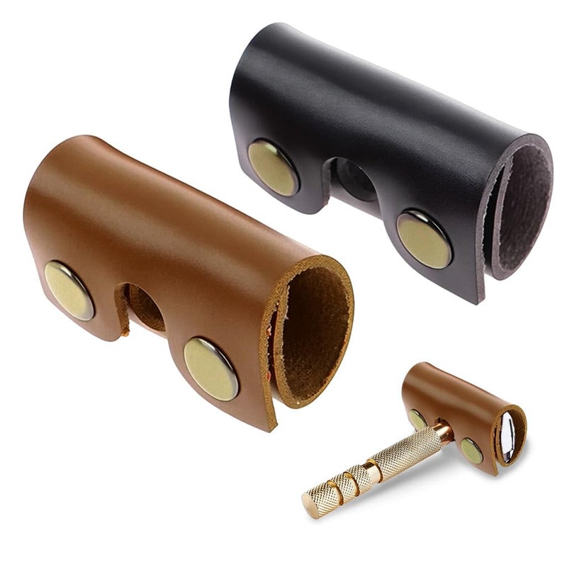 M'AYCREATE ® PU Razor Blade Covers, Set of 2Pcs Razor Head Protective Sheath Cover, Metal Snap Button Closure Design - Image 1