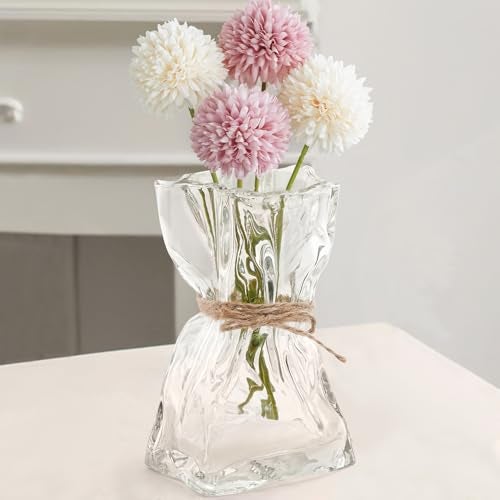 ABOUT SPACE Cylindrical Flower Vase,Irregular Bag Shape Vase for Living Room,Folded Paper Glass Vase for Water Plants,Transparent Centerpiece Vase for Home Decor,Table Top Decor for Home,Restaurants - Image 1