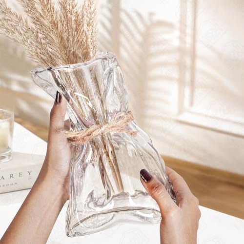 ABOUT SPACE Cylindrical Flower Vase,Irregular Bag Shape Vase for Living Room,Folded Paper Glass Vase for Water Plants,Transparent Centerpiece Vase for Home Decor,Table Top Decor for Home,Restaurants - Image 3