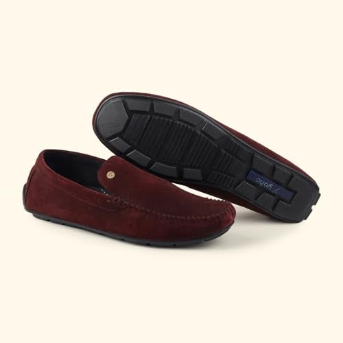 YOHO Lofos Men 001 | Leather Slip-On Loafers | Stylish, Flexible Shoes with Footpharma Footbed | Comfortable Party, Office & Casual Footwear | Maroon - UK 10 - Image 5