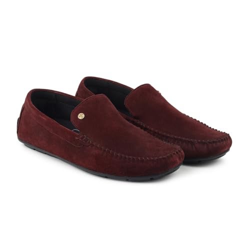 YOHO Lofos Men 001 | Leather Slip-On Loafers | Stylish, Flexible Shoes with Footpharma Footbed | Comfortable Party, Office & Casual Footwear | Maroon - UK 10 - Image 1