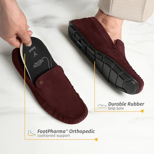YOHO Lofos Men 001 | Leather Slip-On Loafers | Stylish, Flexible Shoes with Footpharma Footbed | Comfortable Party, Office & Casual Footwear | Maroon - UK 10 - Image 2