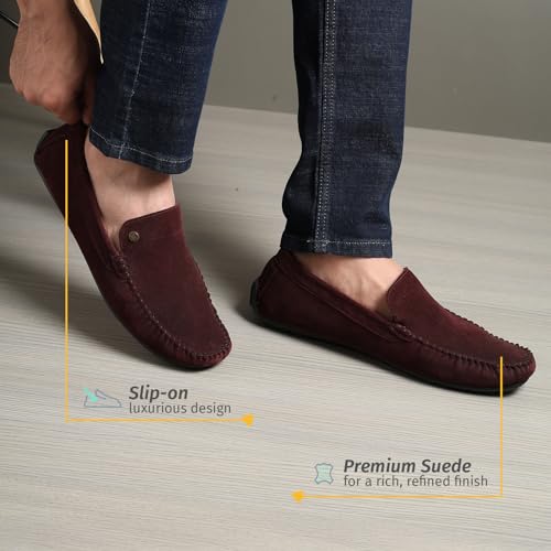 YOHO Lofos Men 001 | Leather Slip-On Loafers | Stylish, Flexible Shoes with Footpharma Footbed | Comfortable Party, Office & Casual Footwear | Maroon - UK 10 - Image 4