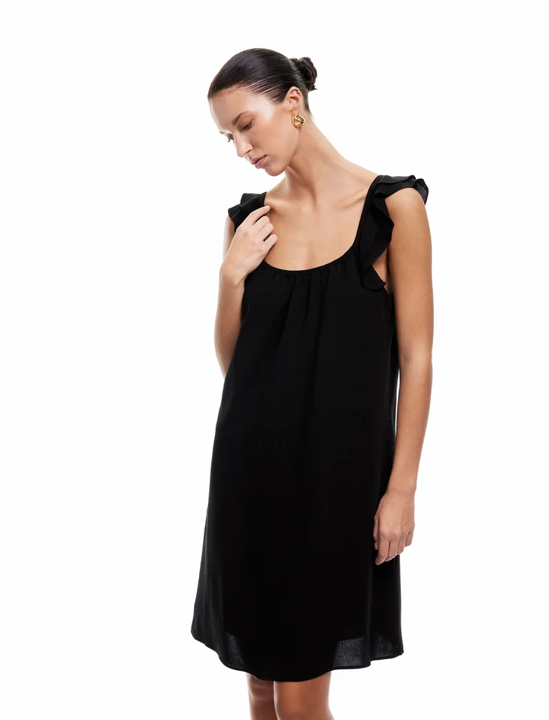 كوتون Ruffle Strappy Mini Dress
