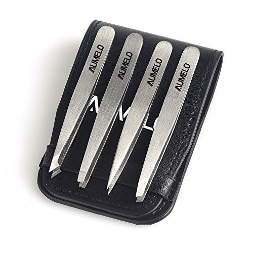 AUMELO Tweezers Set 4-Piece Professional Stainless Steel Tweezers Gift with Travel Case by Aumelo - Best Precision Eyebrow and Splinter Ingrown Hair Removal Tweezer Tip,No Colored & Chemical Free - Image 3