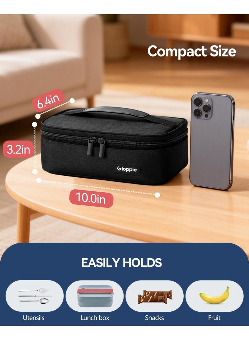 Gloppie Small Lunch Bag for Adults & Kids - Compact Insulated Lunch Box, Durable & Food-Grade Lining | Portable Cooler for Work, School, Travel (Black) - Image 2