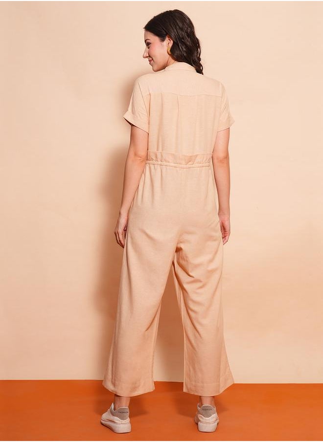 Solid Spread Collar Waist Tie-Up Cargo Pockets Wide Leg Jumpsuit - pzsku/Z3F5CF56FA4B1A28DF9DFZ/45/1741120035/a06e3ad7-01e9-41b8-a67d-59e556022453