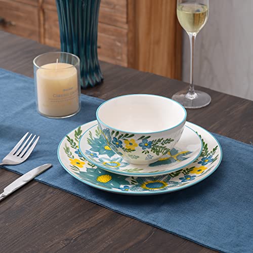 HomePop Ceramic 12-Pieces Dinnerware Sets,Dish Plates and Bowls Sets - Blue Turquoise - Image 5