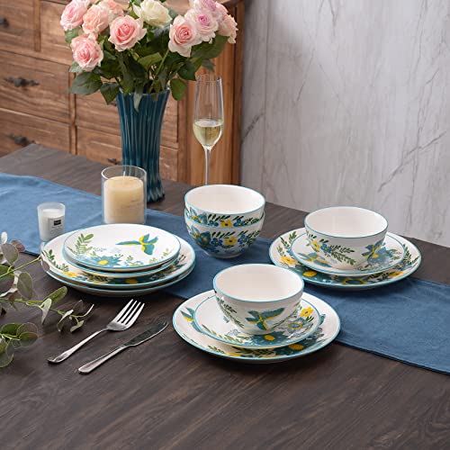 HomePop Ceramic 12-Pieces Dinnerware Sets,Dish Plates and Bowls Sets - Blue Turquoise - Image 4