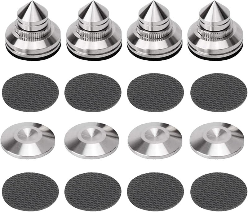 VIBORG 4 Sets Speaker Isolation Stand Feet, Stainless Steel Speaker Base Pads, Shockproof 28-32mm Adjustable Speaker Vibration Absorber Spike Cone Mats for Amplifier Turntable DAC Recorder CD (27x29x5MM) - Image 1