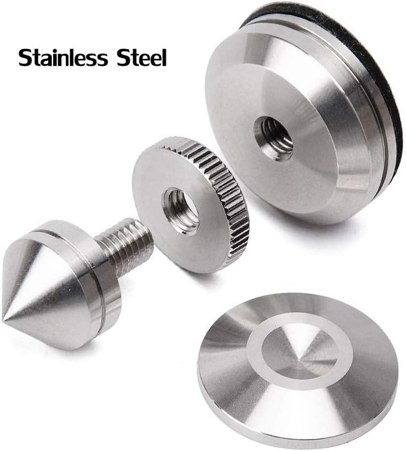 VIBORG 4 Sets Speaker Isolation Stand Feet, Stainless Steel Speaker Base Pads, Shockproof 28-32mm Adjustable Speaker Vibration Absorber Spike Cone Mats for Amplifier Turntable DAC Recorder CD (27x29x5MM) - Image 3