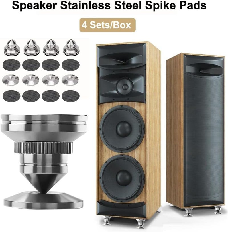 VIBORG 4 Sets Speaker Isolation Stand Feet, Stainless Steel Speaker Base Pads, Shockproof 28-32mm Adjustable Speaker Vibration Absorber Spike Cone Mats for Amplifier Turntable DAC Recorder CD (27x29x5MM) - Image 5