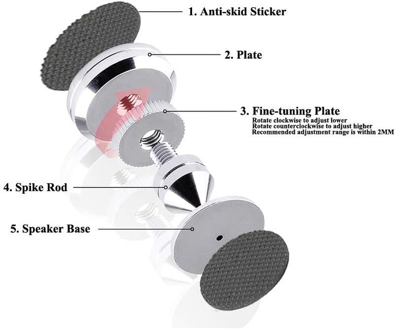 VIBORG 4 Sets Speaker Isolation Stand Feet, Stainless Steel Speaker Base Pads, Shockproof 28-32mm Adjustable Speaker Vibration Absorber Spike Cone Mats for Amplifier Turntable DAC Recorder CD (27x29x5MM) - Image 4