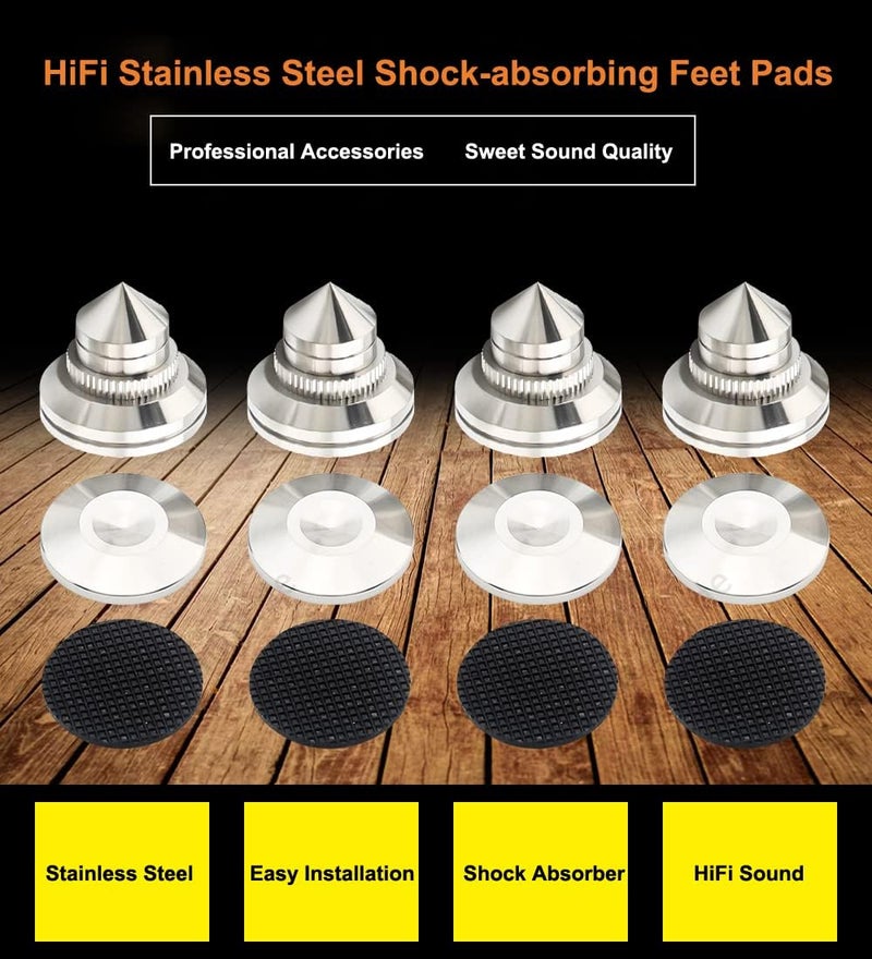 VIBORG 4 Sets Speaker Isolation Stand Feet, Stainless Steel Speaker Base Pads, Shockproof 28-32mm Adjustable Speaker Vibration Absorber Spike Cone Mats for Amplifier Turntable DAC Recorder CD (27x29x5MM) - Image 2