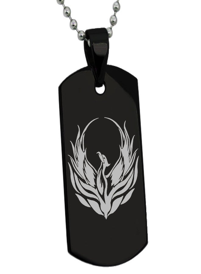 Tioneer Black Stainless Steel Greek Mythology Phoenix Symbol Dog Tag Pendant Necklace