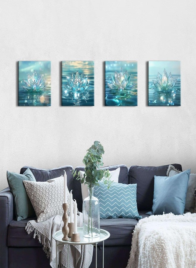 AREBOLO Lotus Flower Wall Art Teal Bathroom Wall Decor Zen Picture for Walls Canvas Prints Paintings Spiritual Meditation Wall Decor Turquoise Water Flowers Poster Yoga Room Artwork Decorations 12x12" 4Pcs - Image 5