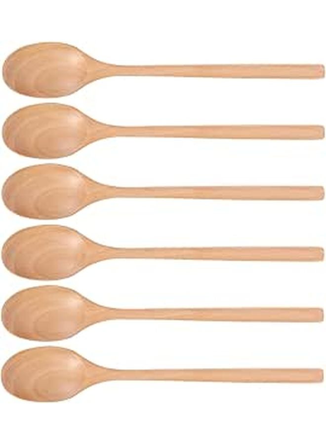 Natural Wood Soup Spoons 6 Pack Long Handle Wooden Rice Spoons for Dining and Dessert Serving - Image 1