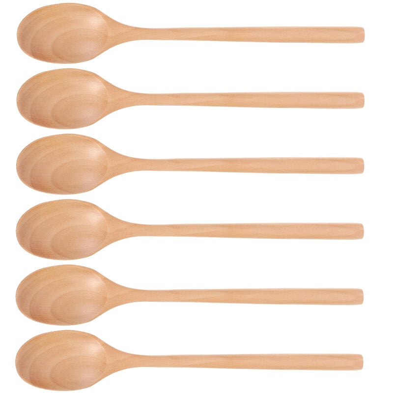 Natural Wood Soup Spoons 6 Pack Long Handle Wooden Rice Spoons for Dining and Dessert Serving - Image 2