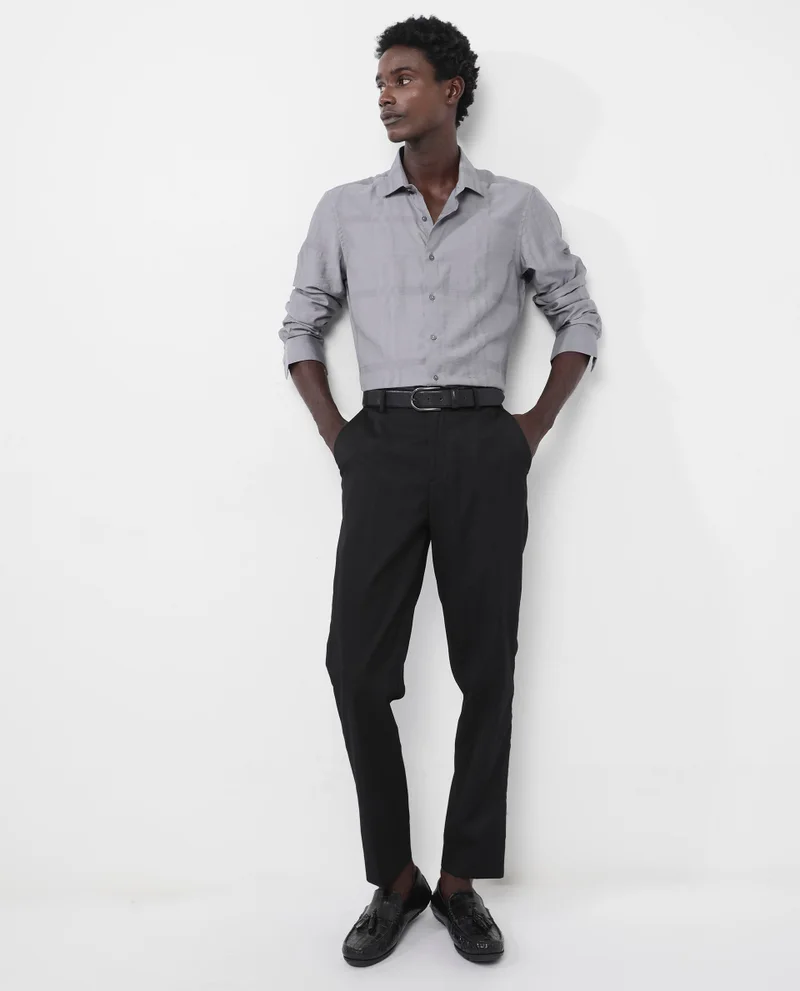 Rare Rabbit Rare Rabbit Men's Jerdo Grey Viscose Nylon Fabric Full Sleeves Regular Fit Checked Shirt