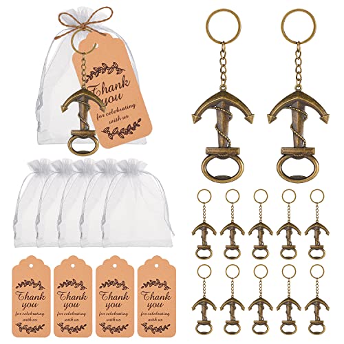 KaGrbves 50 Pieces Anchor Bottle Opener Baby Shower Favors for Guest Baby with Keychain and Organza Bags Tags (Retro anchor) - Image 1