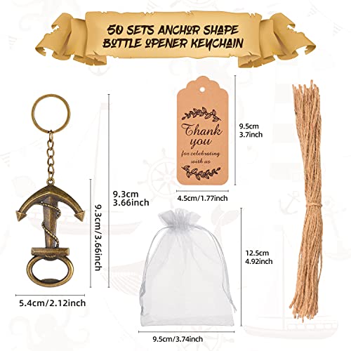 KaGrbves 50 Pieces Anchor Bottle Opener Baby Shower Favors for Guest Baby with Keychain and Organza Bags Tags (Retro anchor) - Image 2