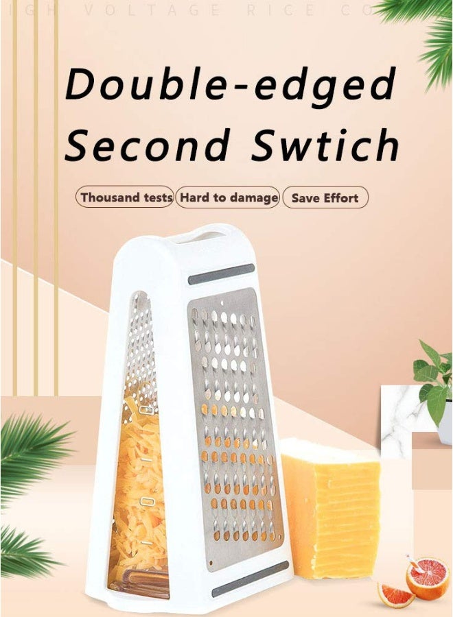 DOUGEI Cheese Grater with Storage Container Stainless Steel 2 Sided Shredder Grater Ideal for cheese Vegetables White - Image 2