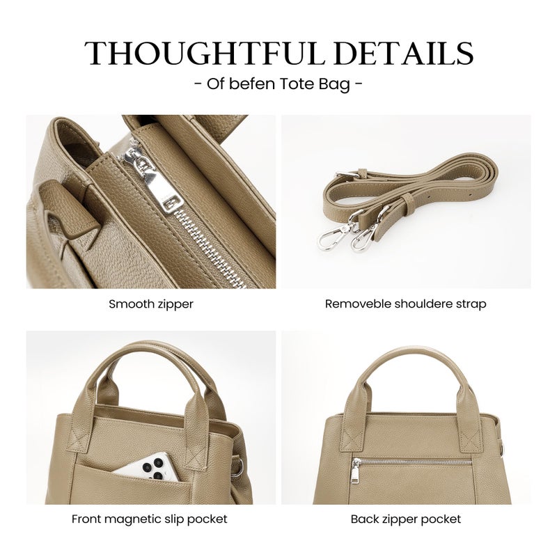 befen Real Leather Purses for Women Crossbody Tote Bag Top Handle Stachel Purse with Shoulder Strap, Designer Handbags for Women - Taupe - Image 4