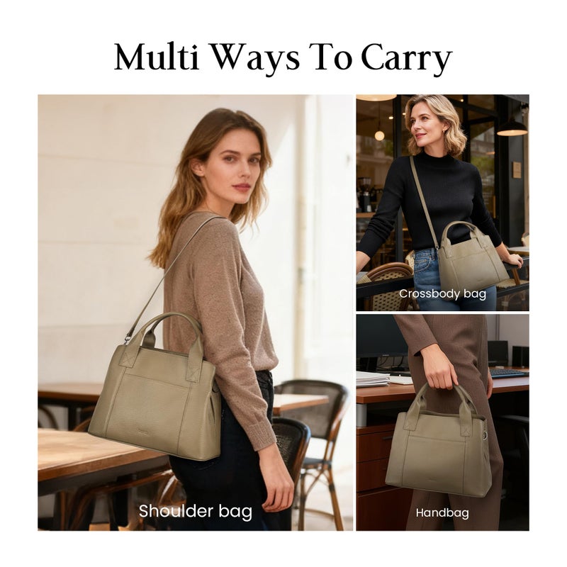 befen Real Leather Purses for Women Crossbody Tote Bag Top Handle Stachel Purse with Shoulder Strap, Designer Handbags for Women - Taupe - Image 2