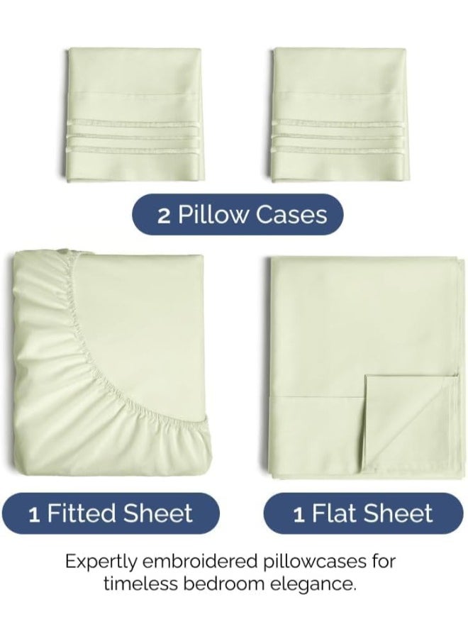 SIGNOOLA - Signoola Fitted Sheet Set Of 4 Pieces - Comfy Breathable & Cooling Sheets - Hotel Luxury Bed Sheets ( 180 x 240 cm )  - Deep Pockets, Easy-Fit, Extra Soft -  Olive Green - Image 1