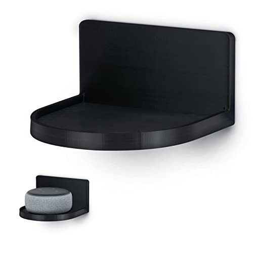 BRAINWAVZ Screwless Round Floating Shelf Mount for Security Cameras Baby Monitors Speakers Plants Toys & More Universal Holder Strong Adhesive, 118mm x 108mm, by Brainwavz (CF125) (Black) - Image 1