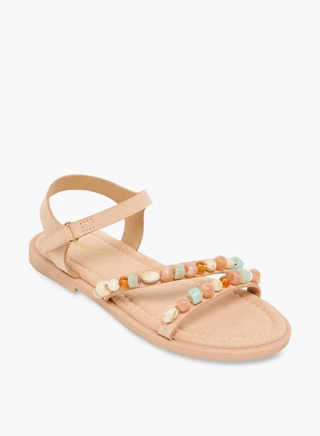 ليتل ميسي Girls Bead Embellished Hook & Loop Sandals