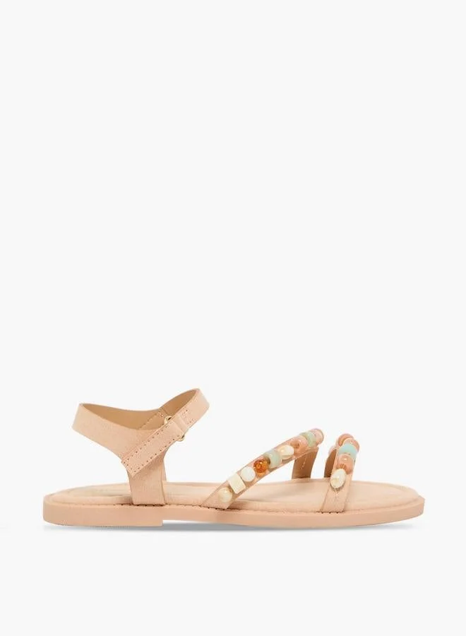 Little Missy Girls Bead Embellished Hook & Loop Sandals