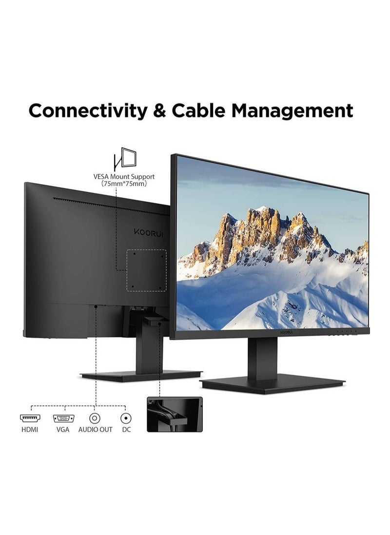 KOORUI - 27-Inch IPS FHD Computer Monitor, 75Hz Refresh Rate, 16:9 Aspect Ratio, 5ms Response Time, 99% sRGB Color Gamut, VGA/HDMI Input, VESA Compatible, Black | 27N1 - Image 1