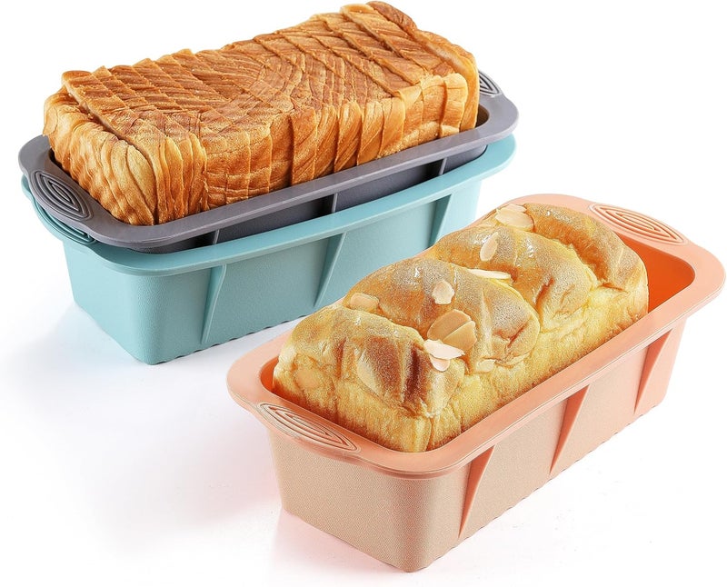 MONGSEW 3PCS Silicone Bread Loaf Pan, Non-Stick Bread Pans for Baking, Easy Release Loaf Pan, Great for Homemade Bread, Cakes, Brownies, Dishwasher Safe (3 Colors, Nesting Design) - Image 1