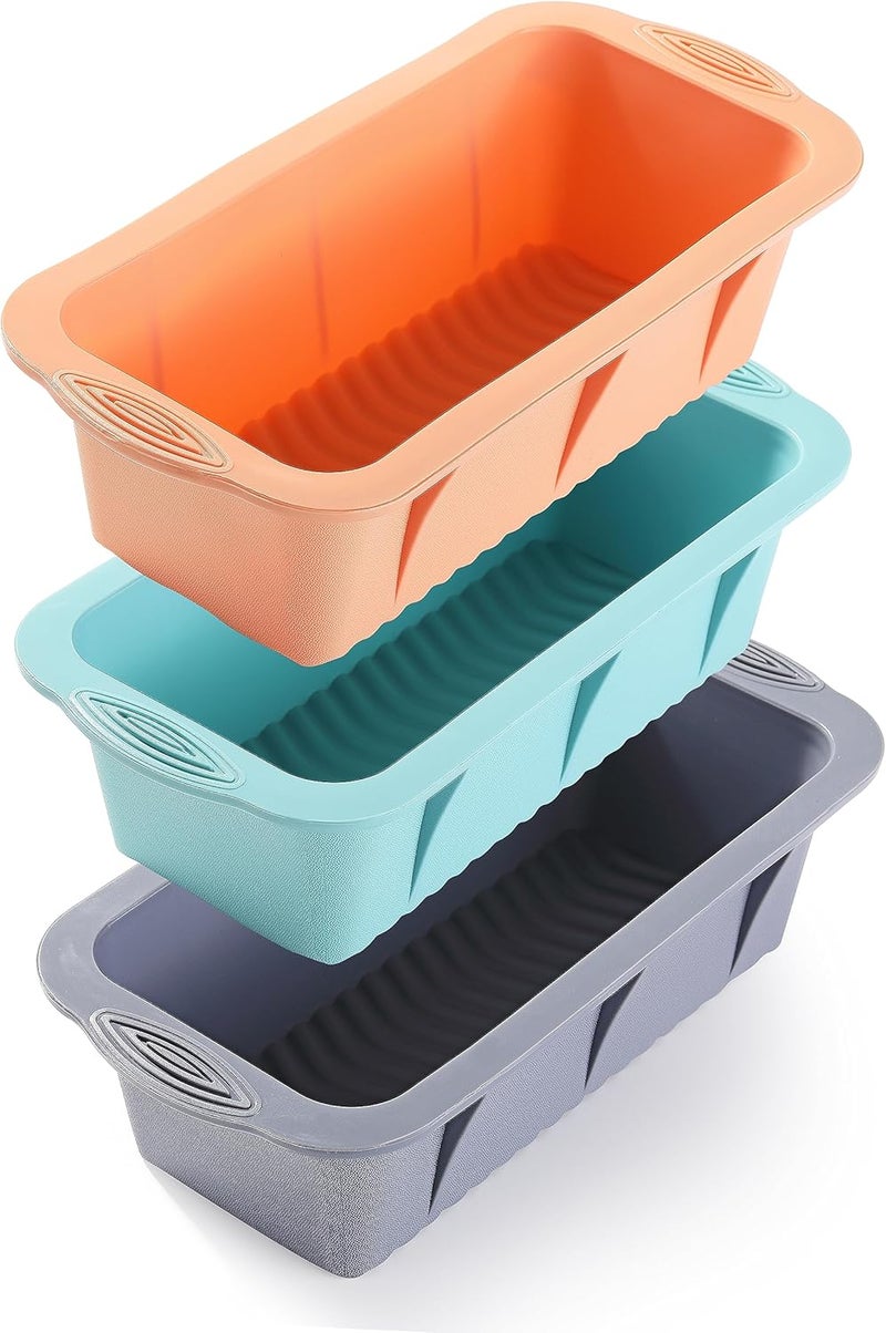 MONGSEW 3PCS Silicone Bread Loaf Pan, Non-Stick Bread Pans for Baking, Easy Release Loaf Pan, Great for Homemade Bread, Cakes, Brownies, Dishwasher Safe (3 Colors, Nesting Design) - Image 2