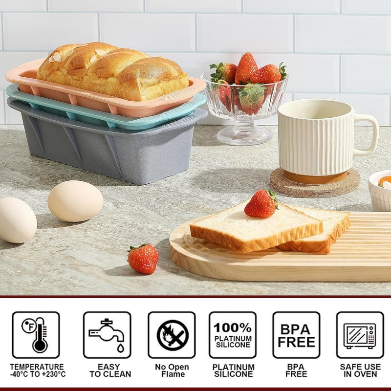 MONGSEW 3PCS Silicone Bread Loaf Pan, Non-Stick Bread Pans for Baking, Easy Release Loaf Pan, Great for Homemade Bread, Cakes, Brownies, Dishwasher Safe (3 Colors, Nesting Design) - Image 4