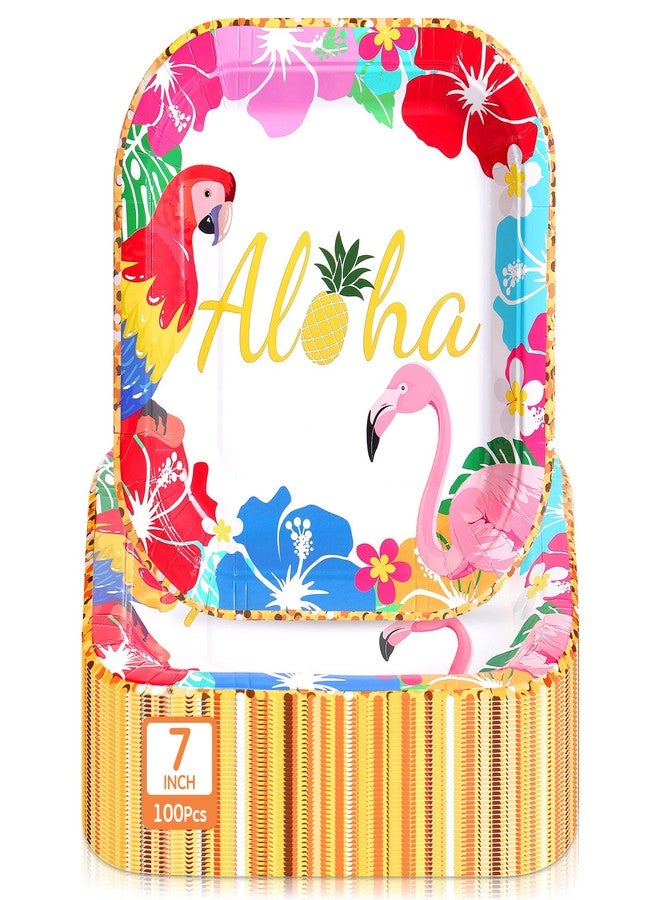 Mimorou 100 Pcs Hawaiian Luau Dessert Plates 7 Inch Square Beach Tropical Disposable Paper Plates Floral Luau Party Supplies for Summer Beach Holiday Dinner Party Decorations(Aloha) - Image 1