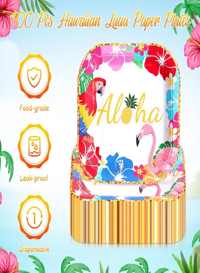 Mimorou 100 Pcs Hawaiian Luau Dessert Plates 7 Inch Square Beach Tropical Disposable Paper Plates Floral Luau Party Supplies for Summer Beach Holiday Dinner Party Decorations(Aloha) - Image 5