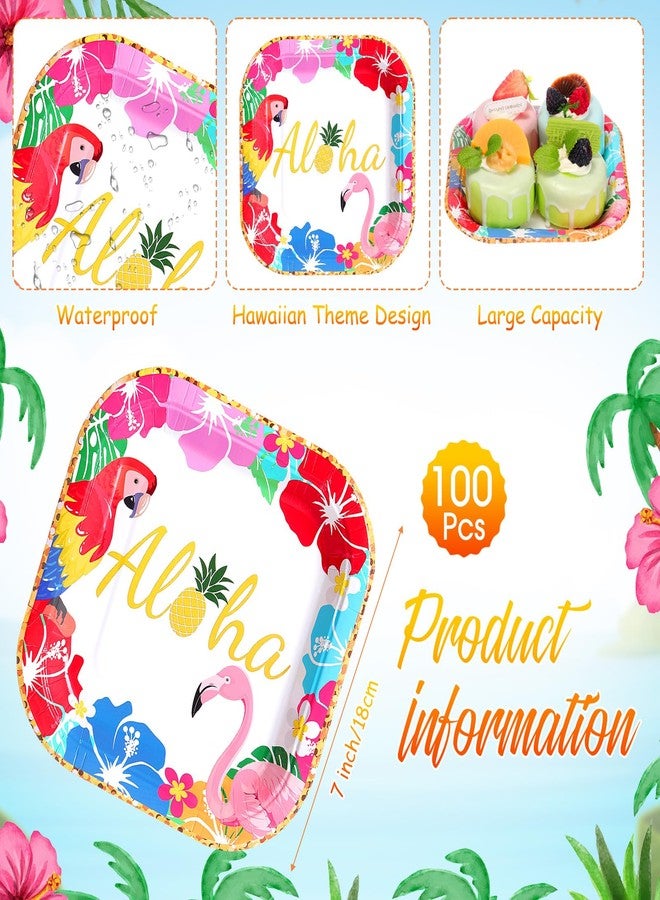 Mimorou 100 Pcs Hawaiian Luau Dessert Plates 7 Inch Square Beach Tropical Disposable Paper Plates Floral Luau Party Supplies for Summer Beach Holiday Dinner Party Decorations(Aloha) - Image 3