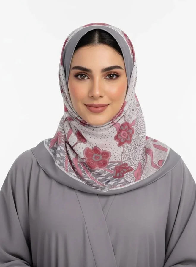 lamha abaya Flower Gray Scarf – Chiffon with Luxurious Floral Print