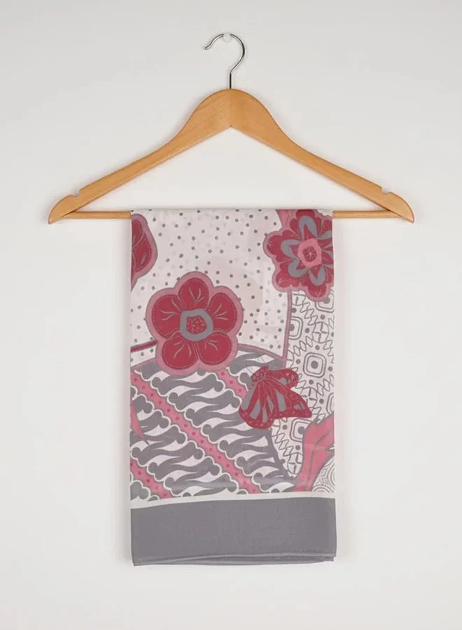 lamha abaya Flower Gray Scarf – Chiffon with Luxurious Floral Print