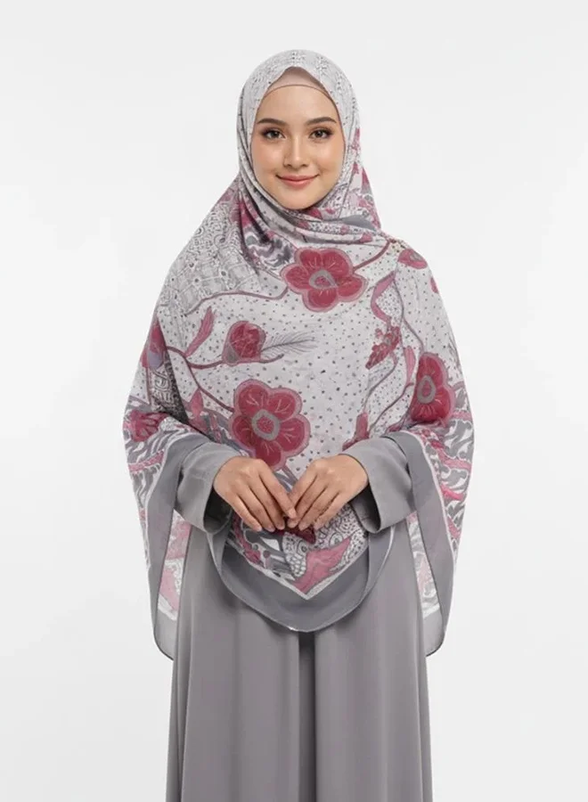 lamha abaya Flower Gray Scarf – Chiffon with Luxurious Floral Print