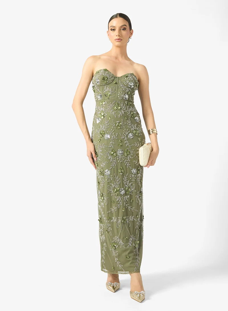 BEAUUT Aleya Embellished Sequin Bandeau Maxi Dress