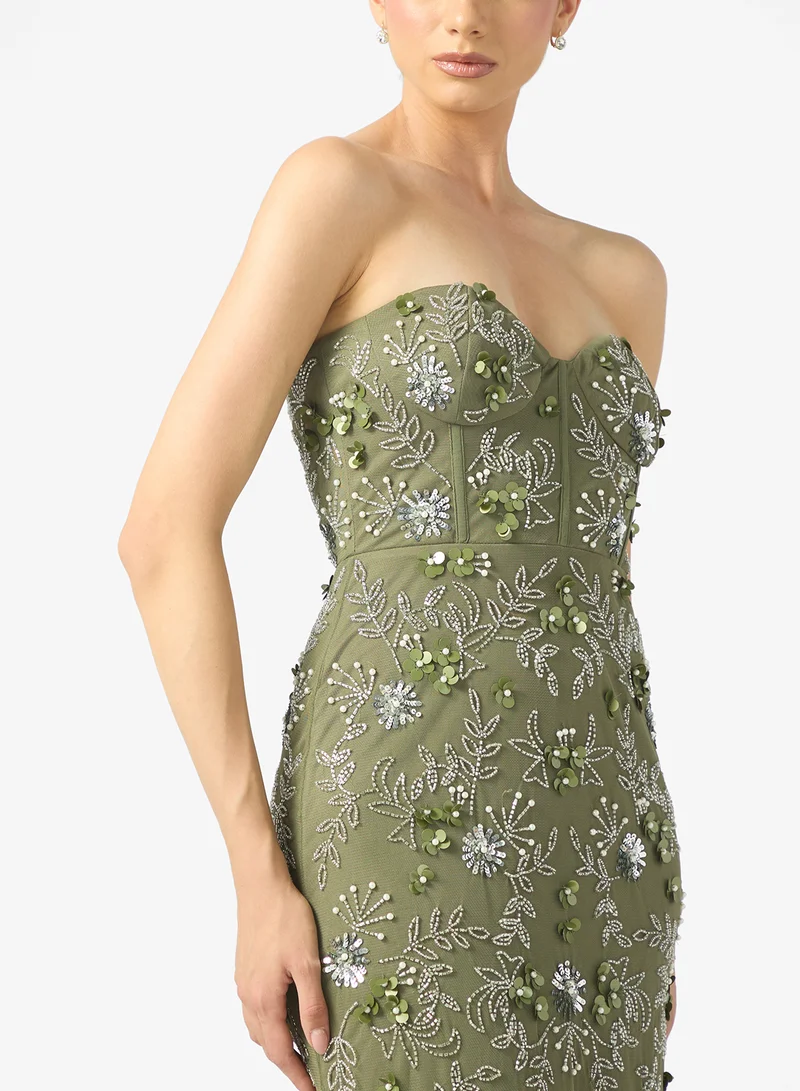 BEAUUT Aleya Embellished Sequin Bandeau Maxi Dress