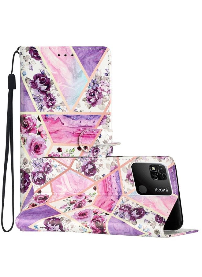HuHa Case Cover For Xiaomi Redmi 9C Colored Drawing Leather Phone Case Purple Marble 
