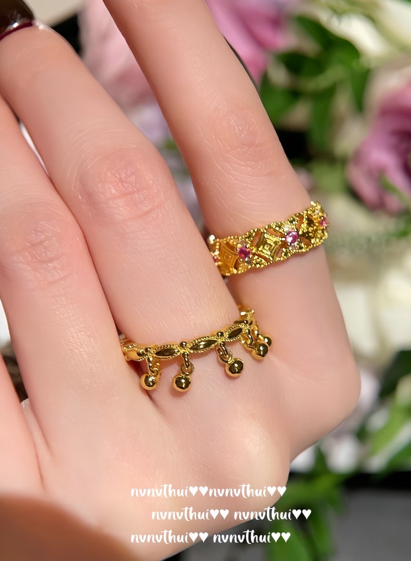 Vintage court lace gemstone ring, bell-shaped lace tassel ring - Image 1