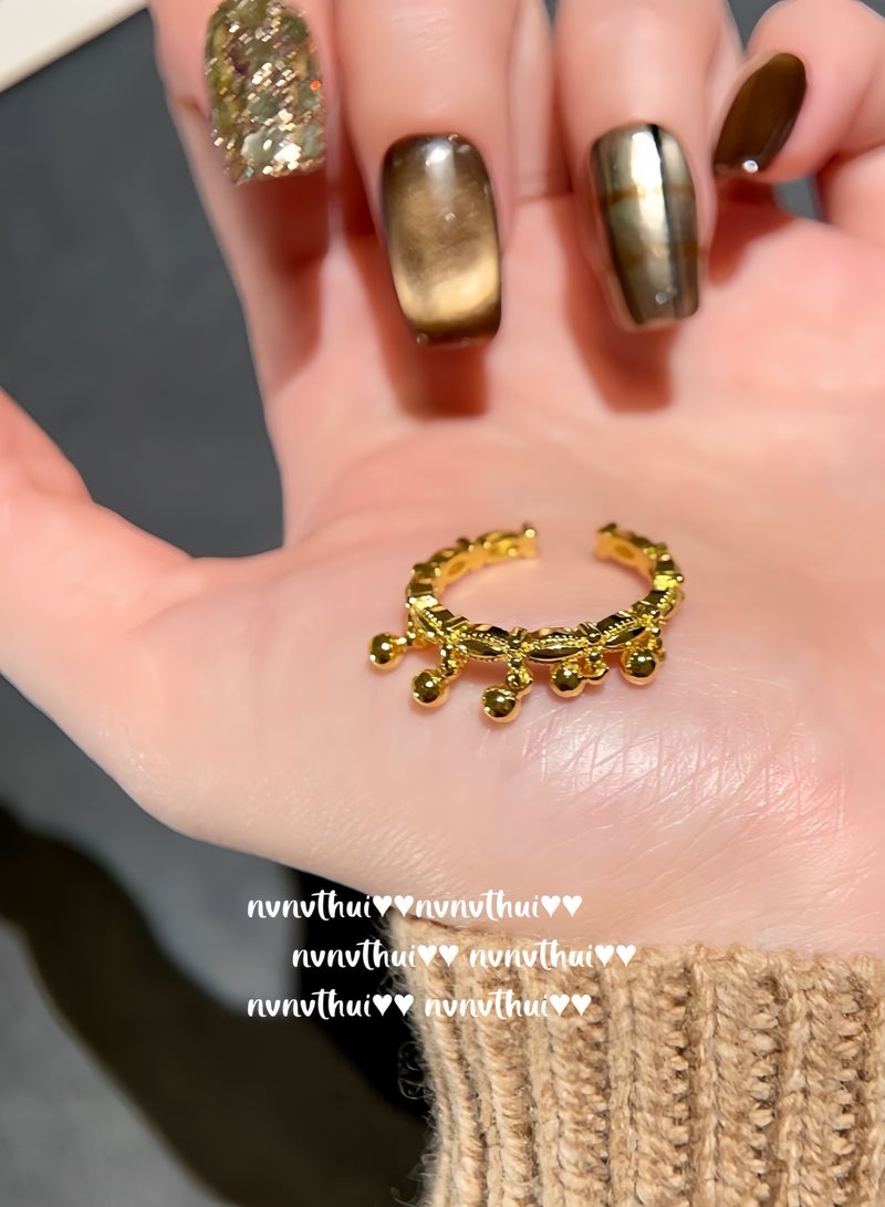 Vintage court lace gemstone ring, bell-shaped lace tassel ring - Image 2