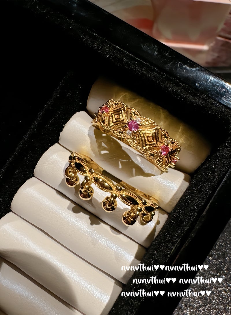 Vintage court lace gemstone ring, bell-shaped lace tassel ring - Image 4