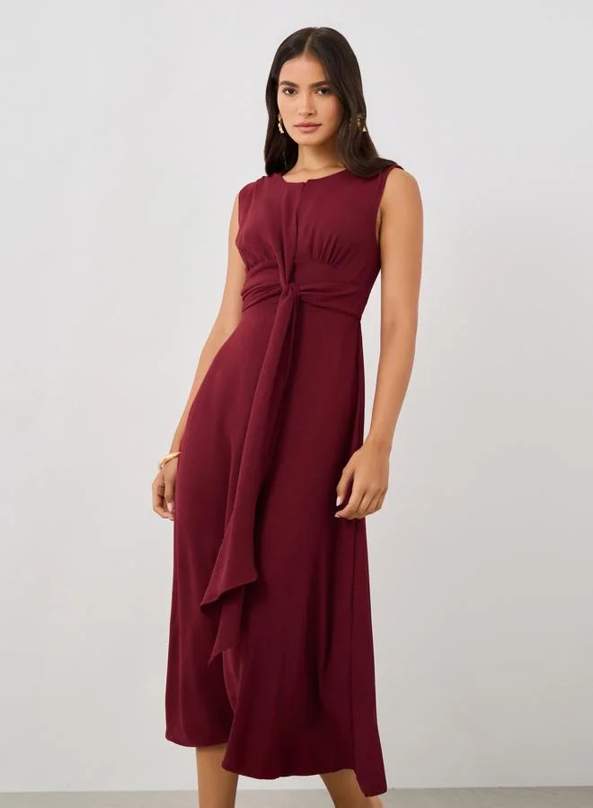 Styli Styli Tie Front Detail Sleeveless A-Line Midi Dress