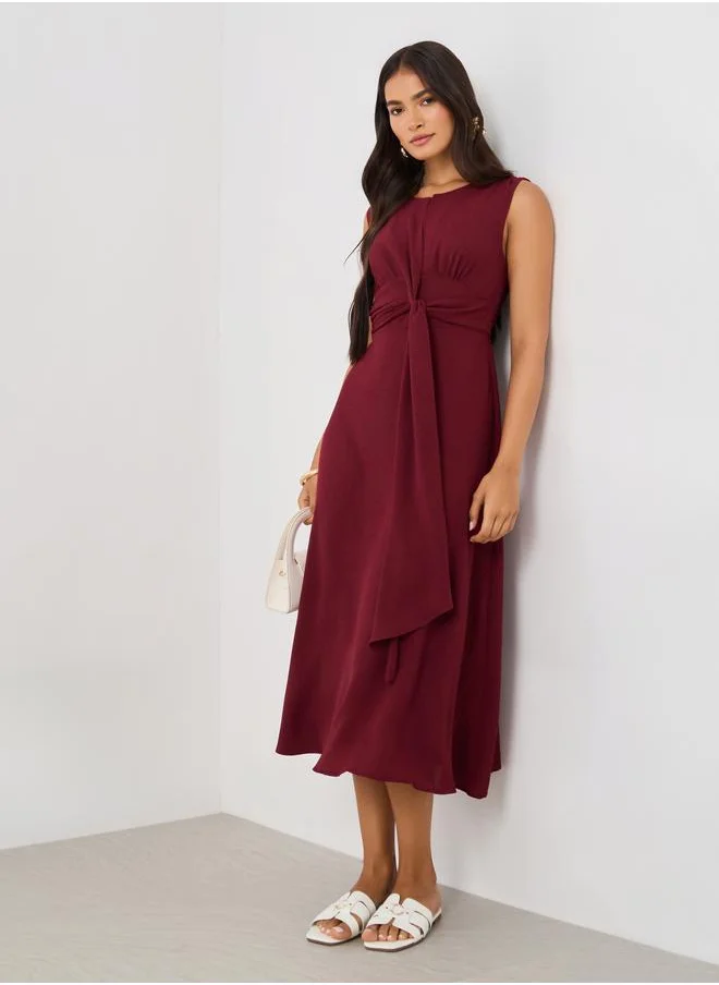 Styli Styli Tie Front Detail Sleeveless A-Line Midi Dress